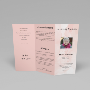 Pink Floral Paper Trifold Funeral Program Template