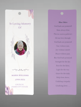 Purple Elegant Watercolor Funeral Bookmark Template