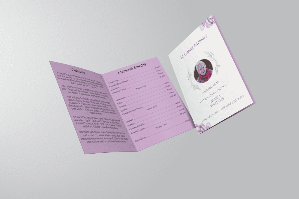 Purple Elegant Watercolor Funeral Program Template