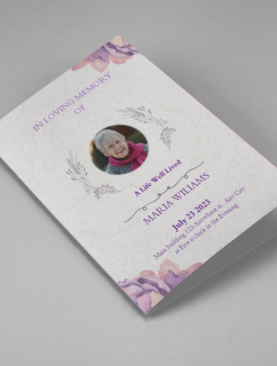 Purple Elegant Watercolor Half Page Funeral Program Template