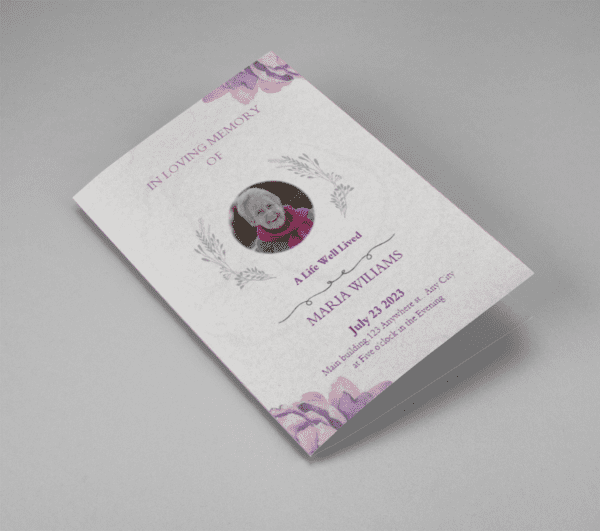Purple Elegant Watercolor Half Page Funeral Program Template