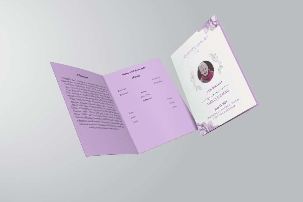 Purple Elegant Watercolor Half Page Funeral Program Template