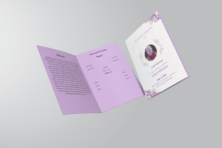 Purple Elegant Watercolor Half Page Funeral Program Template