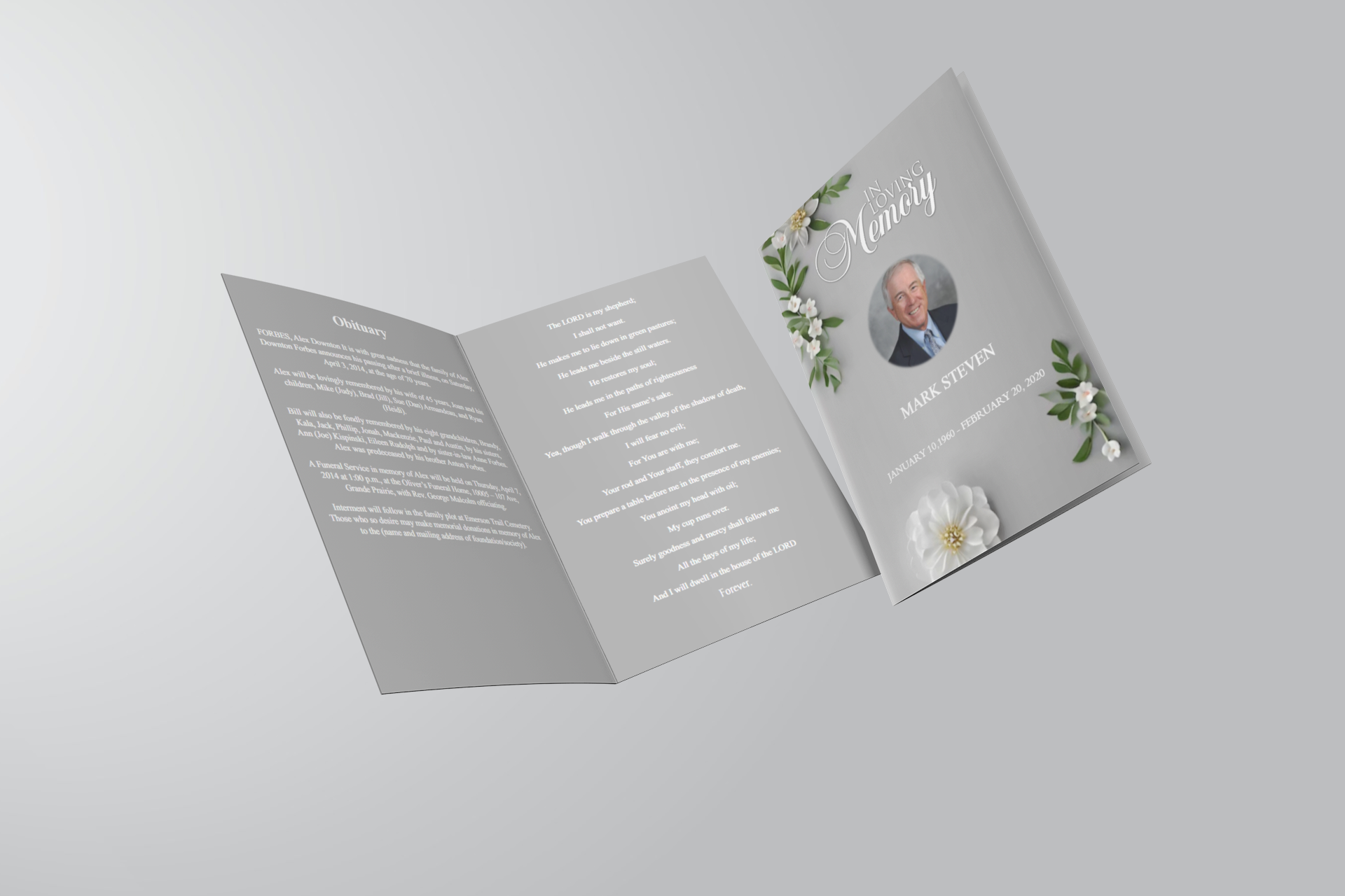 Grey Floral White Tiny Flower Funeral Program Template Inside