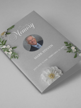 Grey Floral White Tiny Flower Funeral Program Template