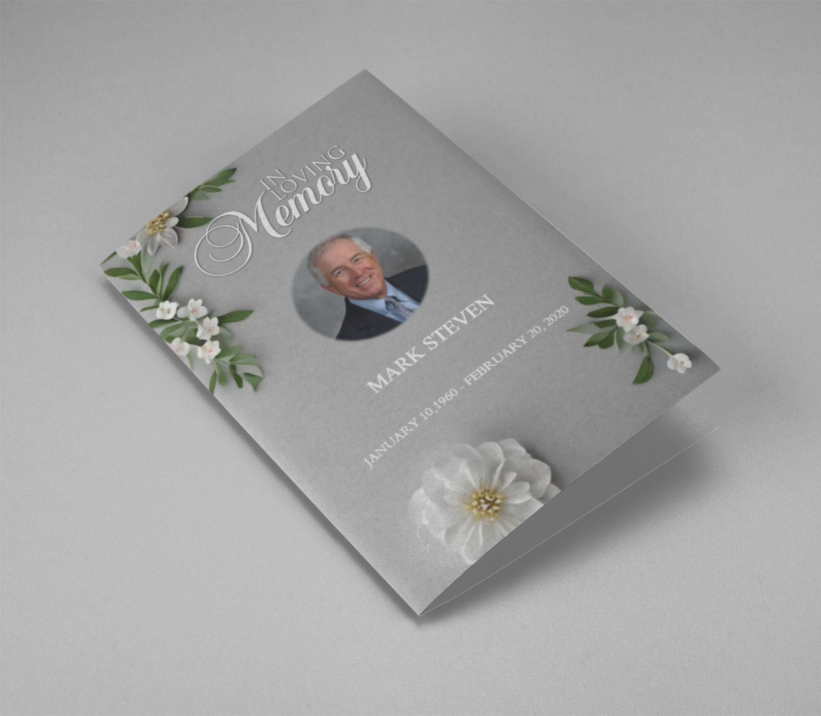 Grey Floral White Tiny Flower Funeral Program Template cover