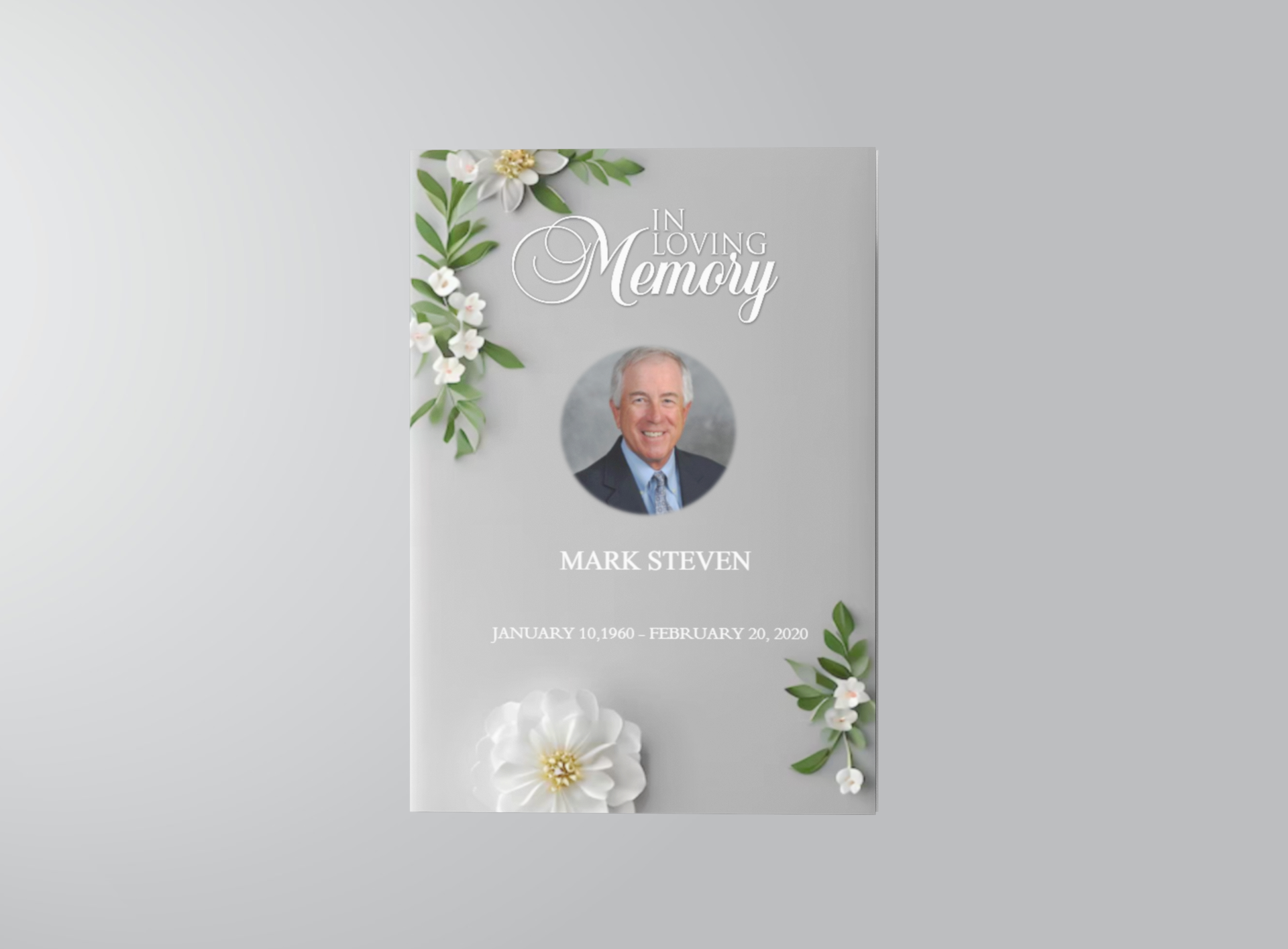 Grey Floral White Tiny Flower Funeral Program Template front