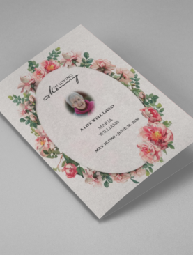 Pink Rose Frame Floral Oval Badge Funeral Program Template