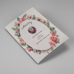 Pink Rose Frame Floral Oval Badge Funeral Program Template-cover