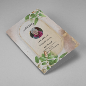 Oak Leaf With Gold Oval Frame Half Page Funeral Program cover