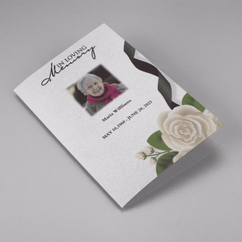 White Roses And Black Ribbon Funeral Program Template
